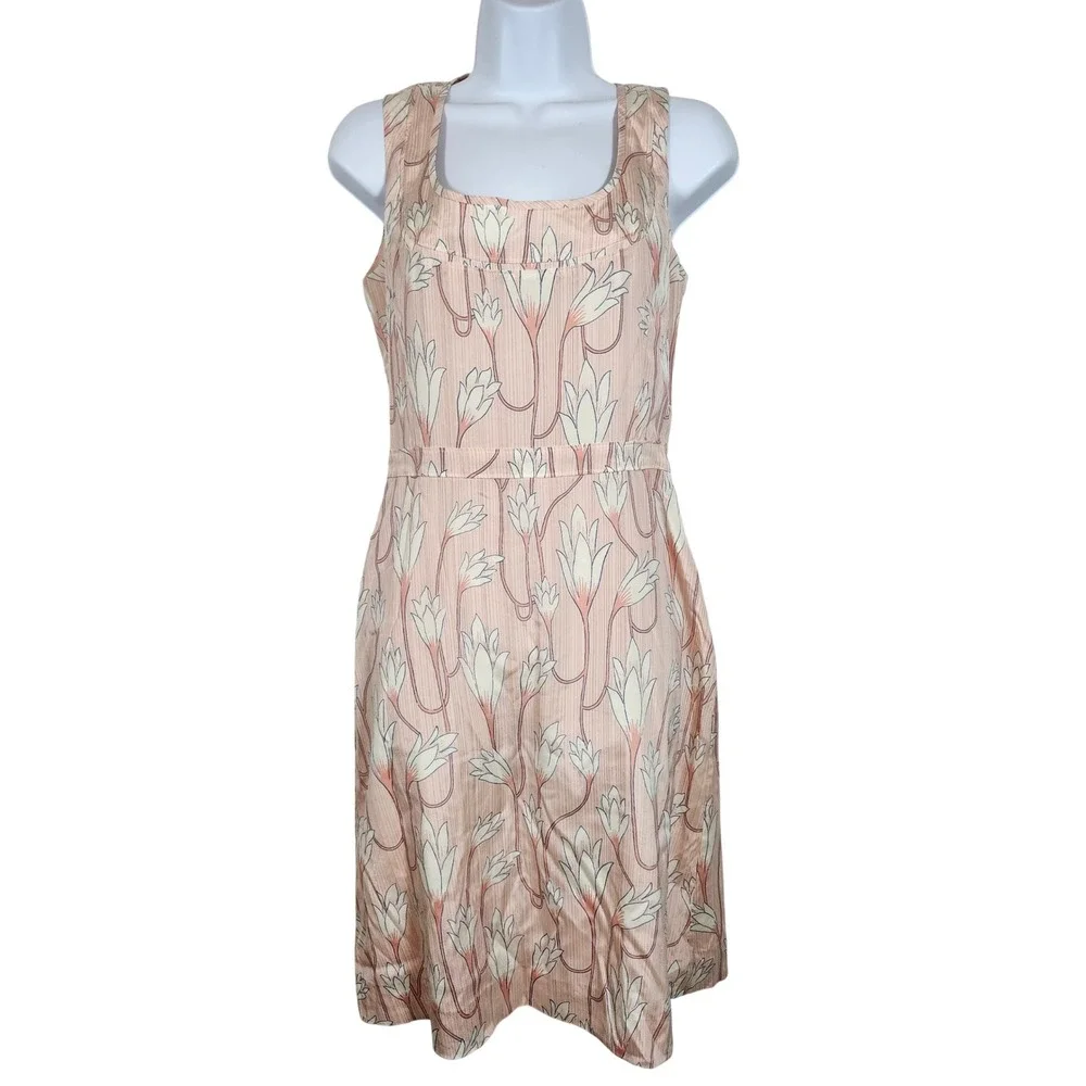Tory‎ Burch Floral Print Square Neck Sleeveless Dress Pink White Size 6 - Picture 2 of 10